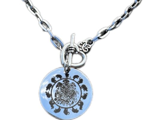 Circle of Elephants Double Sided Pendant Foot Print on the Front Kiss on the back, with Heart Toggle Clasp - Image 2