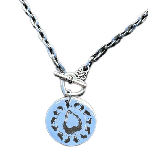 Circle of Elephants Double Sided Pendant Foot Print on the Front Kiss on the back, with Heart Toggle Clasp - Image 3