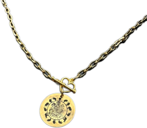 Circle of Elephants Double Sided Pendant Foot Print on the Front Kiss on the back, with Heart Toggle Clasp - Image 5