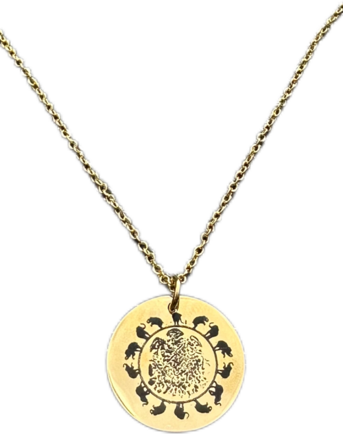 Double sided Circle of Elephants with Foot Print and Kiss
