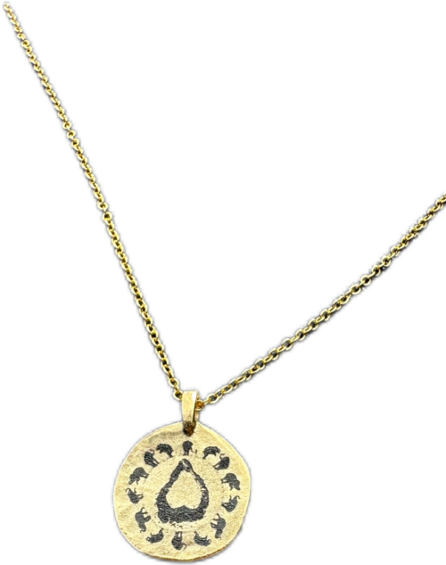 Double Sided Pendant Circle Of Elephants with Foot Print and Kiss on Pounded Pewter Coin