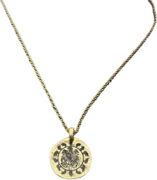Double Sided Pendant Circle Of Elephants with Foot Print and Kiss on Pounded Pewter Coin - Image 2