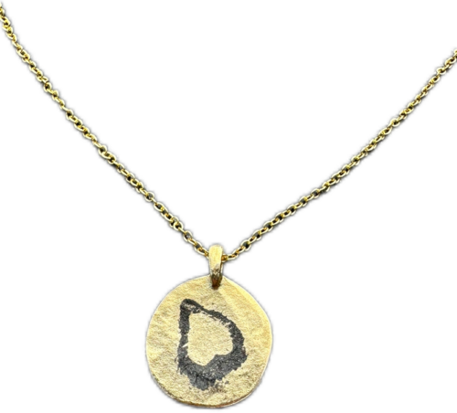 Double Sided Pendant with Solo Foot Print and Kiss on Pounded Pewter Coin
