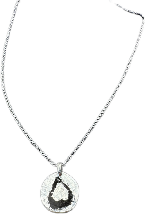 Double Sided Pendant with Solo Foot Print and Kiss on Pounded Pewter Coin - Image 4